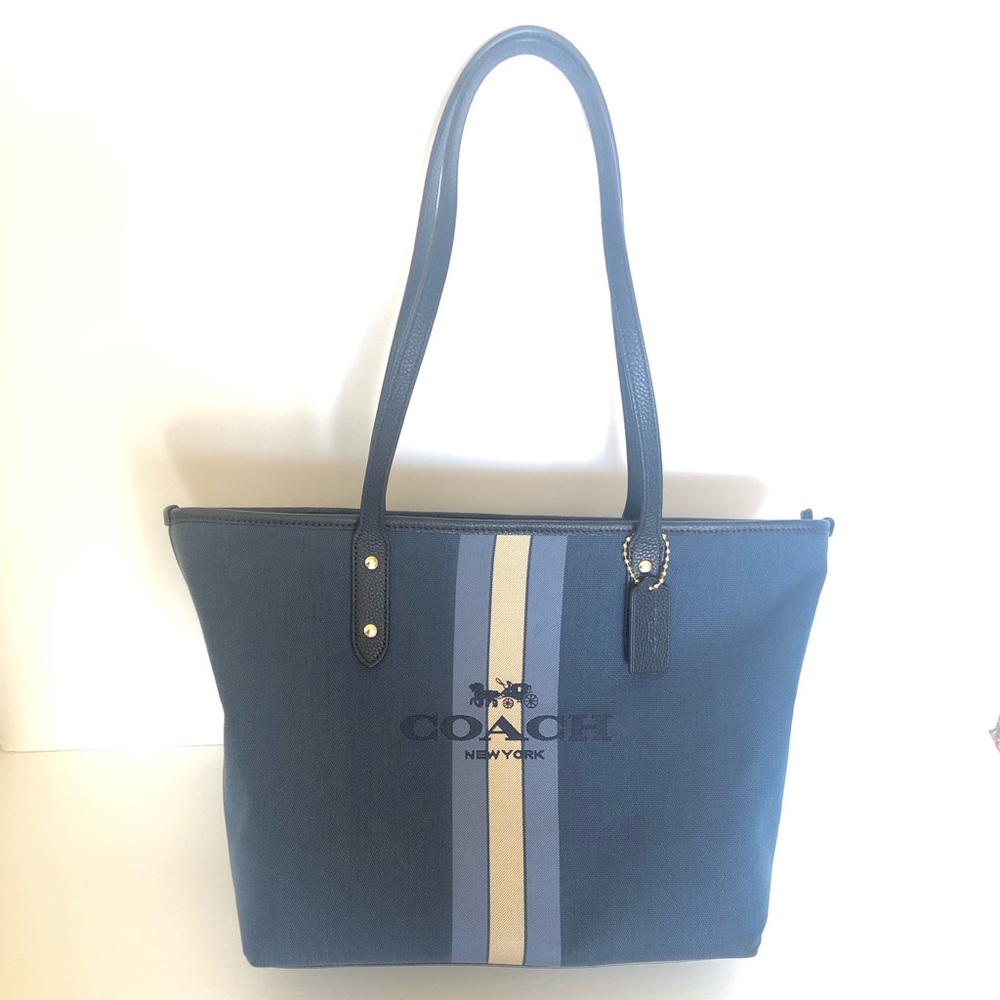 Coach Blue Canvas Tote Shoulder Handbag